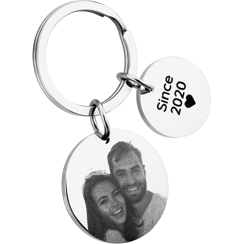 Porta-chaves com 2 Círculos e Fotografia Gravada Personalizado
