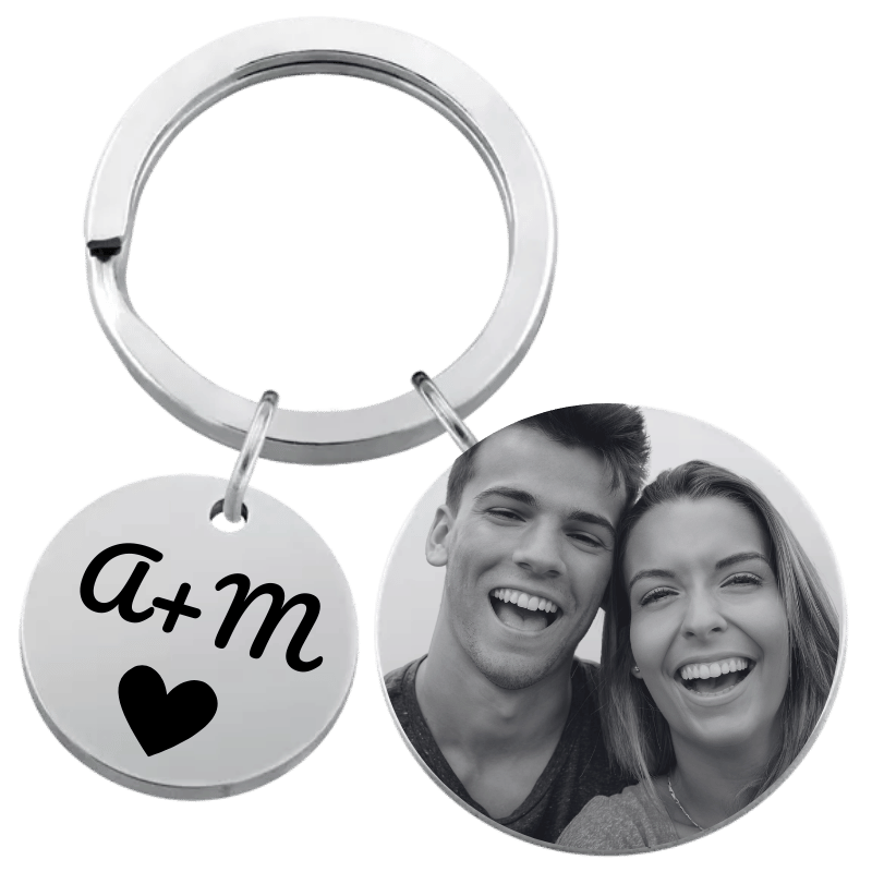 Porta-chaves com 2 Círculos e Fotografia Gravada Personalizado