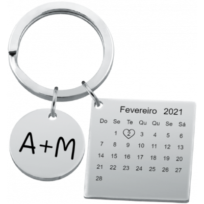 Porta-chaves Gravado com Calendário Quadrado e...