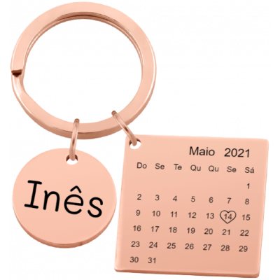 Porta-chaves Gravado com Calendário Quadrado e...