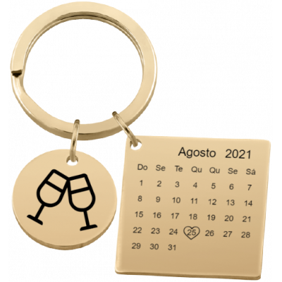 Porta-chaves Gravado com Calendário Quadrado e...