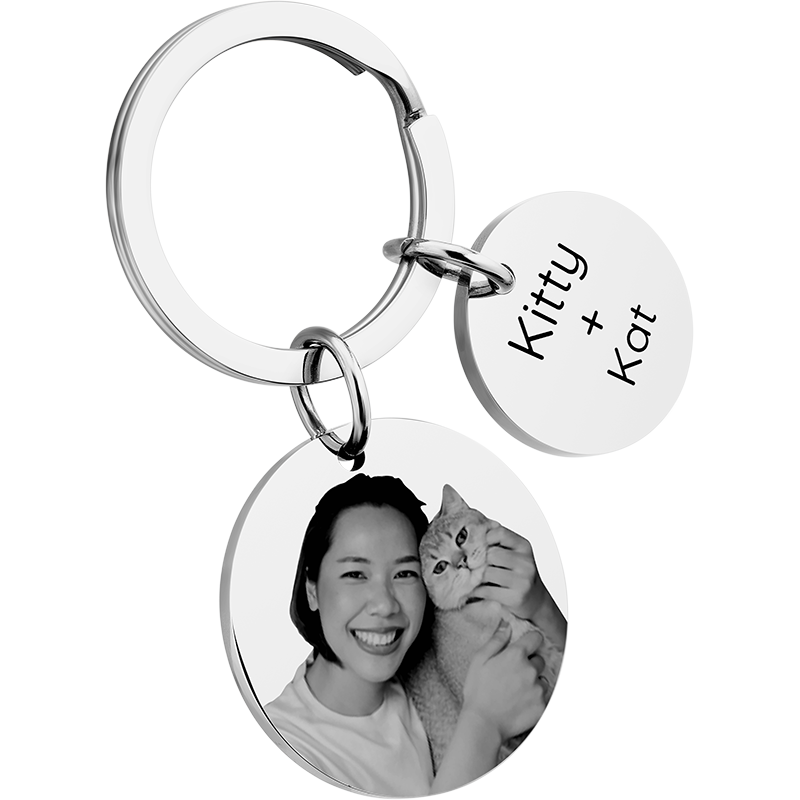 Porta-chaves 2 Círculos com Foto de Cão ou Gato Gravada Personalizado