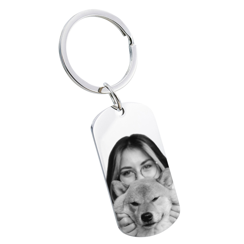Porta-chaves Estilo Chapa Militar com Texto e Foto Gravada de Cão ou Gato
