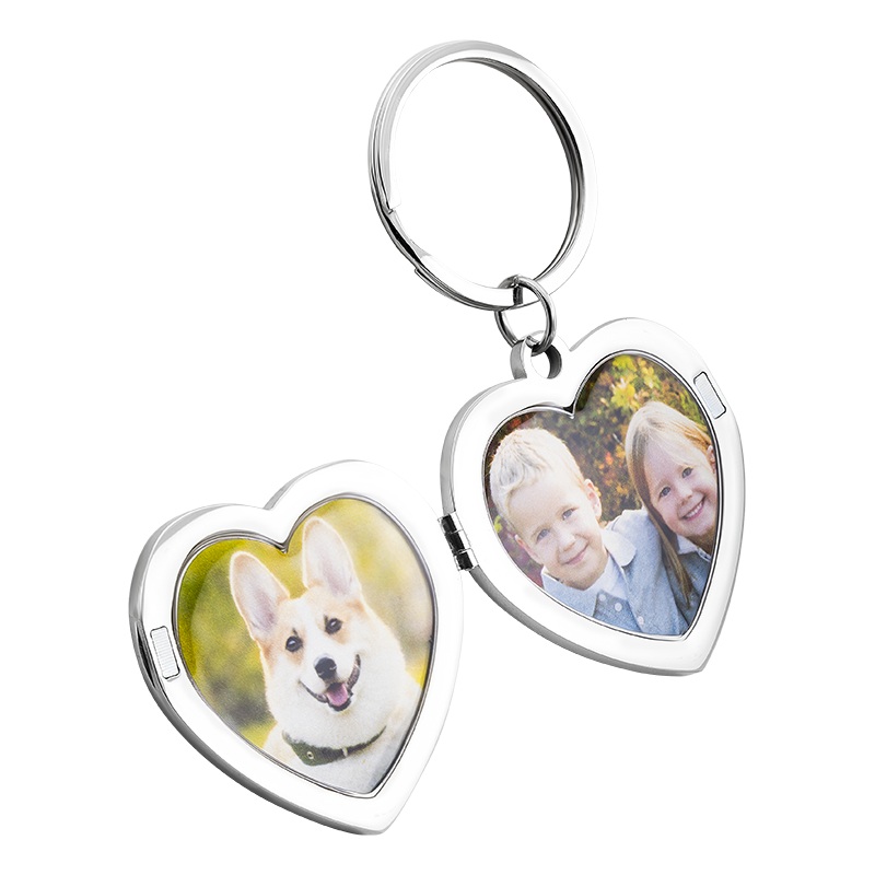 Porta-chaves Medalhão em Formato de Coração com Foto de Luxo Personalizado